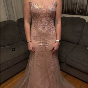 Elegant Pink Lace Prom Gown